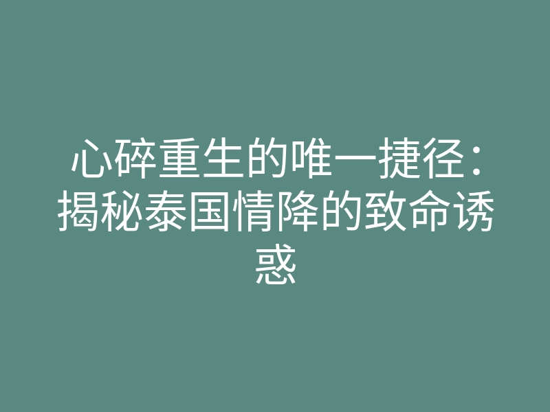 心碎重生的唯一捷径:揭秘泰国情降的致命诱惑