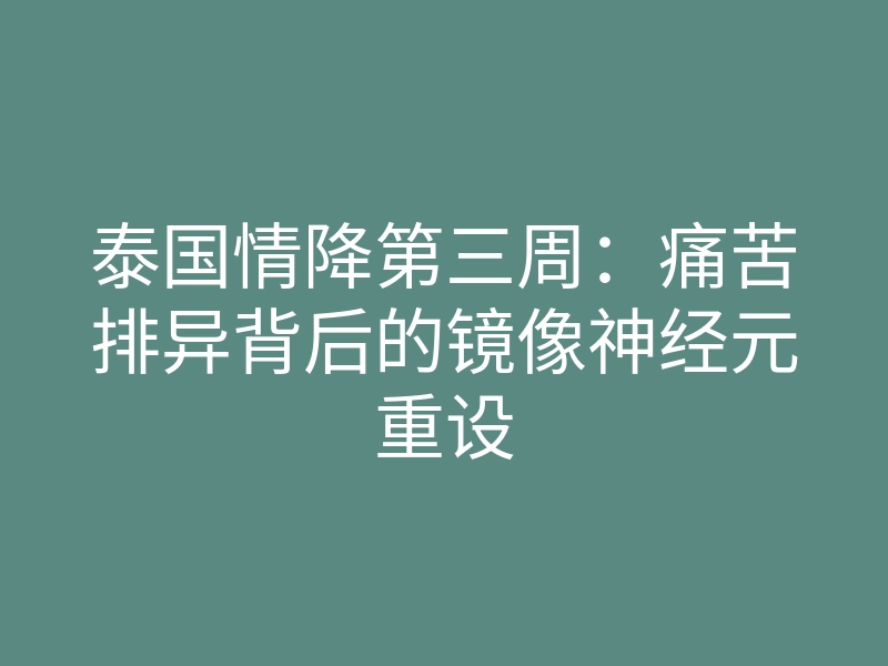 泰国情降第三周:痛苦排异背后的镜像神经元重设