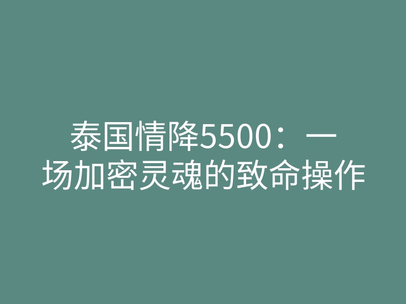 泰国情降5500:一场加密灵魂的致命操作