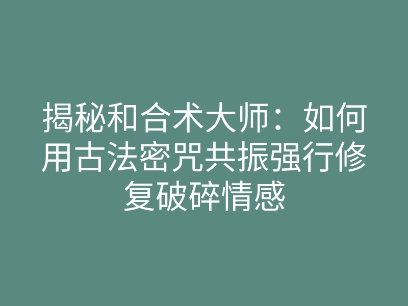 揭秘和合术大师:如何用古法密咒共振强行修复破碎情感