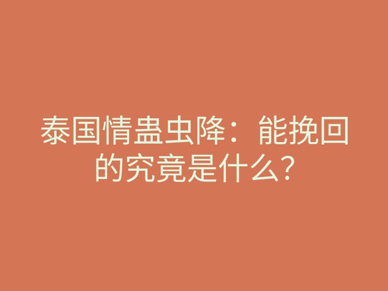 泰国情蛊虫降:能挽回的究竟是什么?