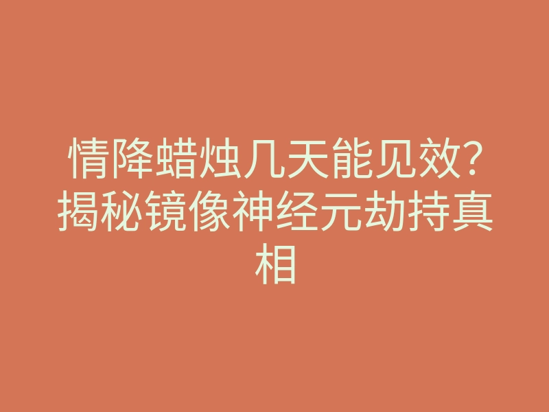 情降蜡烛几天能见效？揭秘镜像神经元劫持真相