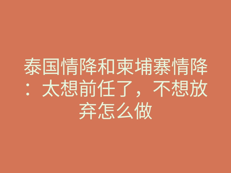 泰国情降和柬埔寨情降:太想前任了,不想放弃怎么做