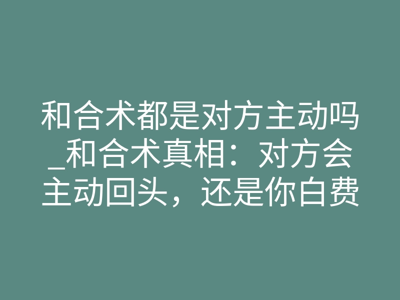 和合术都是对方主动吗_和合术真相:对方会主动回头,还是你白费力气?