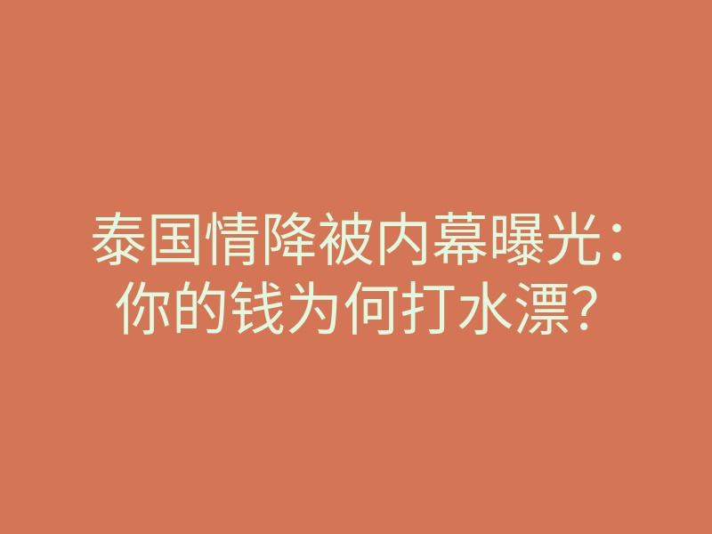 泰国情降被内幕曝光:你的钱为何打水漂?