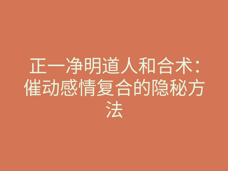 正一净明道人和合术:催动感情复合的隐秘方法