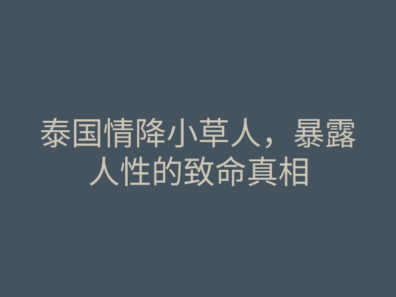 泰国情降小草人，暴露人性的致命真相